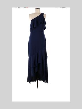 One-Shoulder Navy Ruffle Maxi Dress - Women